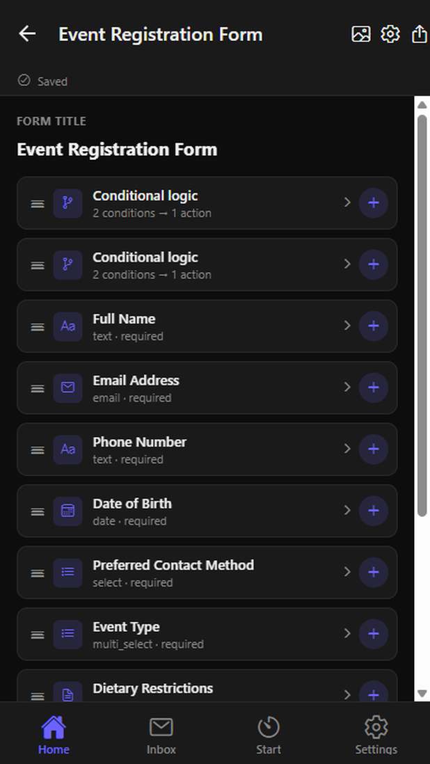 Building a form field by field on Android